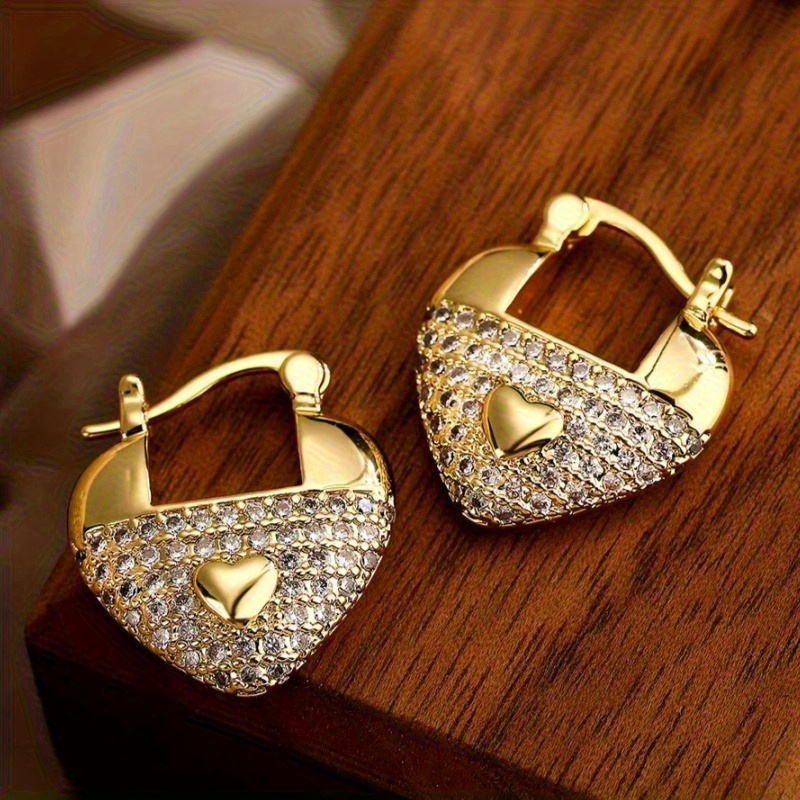 Heart Hoop Earrings with Zirconia Stones, KC Golden Plated
